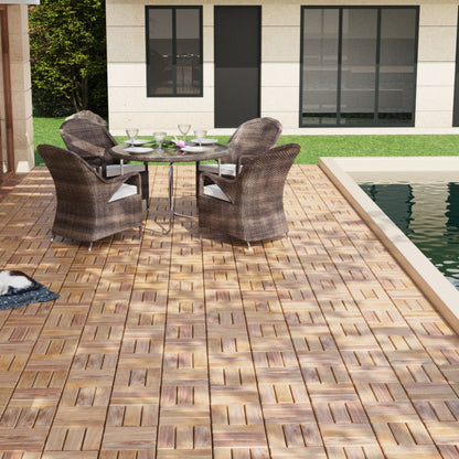 30 Piece Interlocking Deck Tiles Checker Pattern, Square Acacia Hardwood Outdoor Flooring For Patio, Bancony, Pool Side - Yellow