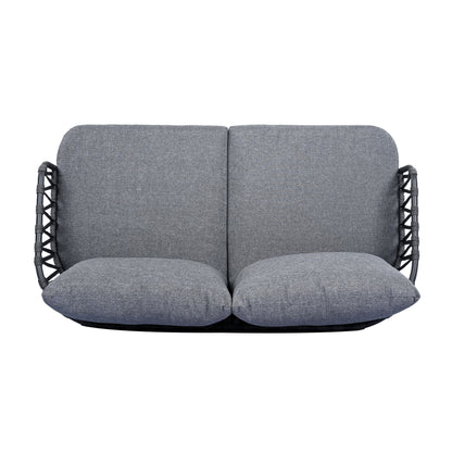 4 Piece Outdoor Patio Furniture Set, Metal Chairs With Woven Rope U Shaped Backrest, Outdoor Conversation Set With Thick Cushions And Coffee Table For Garden, Poolside, Balcony - Black / Gray