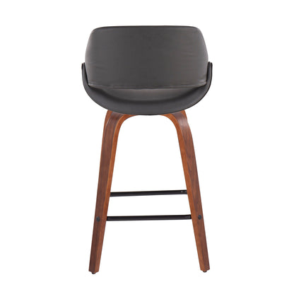 Fabrico - Mid-Century Modern Fixed Height Counter Stool With Square Footrest (Set of 2) - Walnut / Gray
