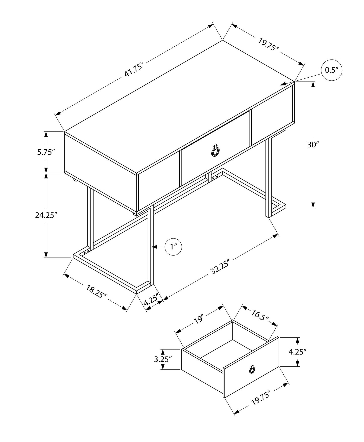 Computer Desk For Home Office, Laptop, Storage Drawers, Glossy Contemporary & Modern - White