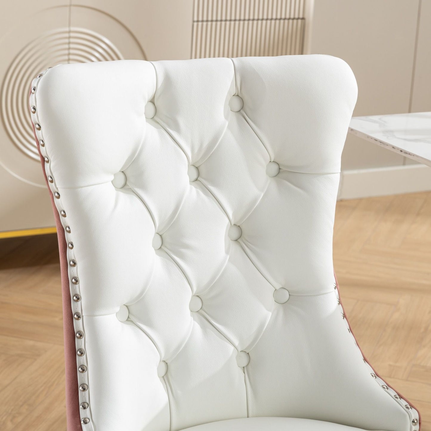 Nikki - Modern, High-End Tufted Solid Wood Contemporary And Velvet Upholstered Dining Chair With Wood Legs Nailhead Trim (Set of 2) - White / Pink