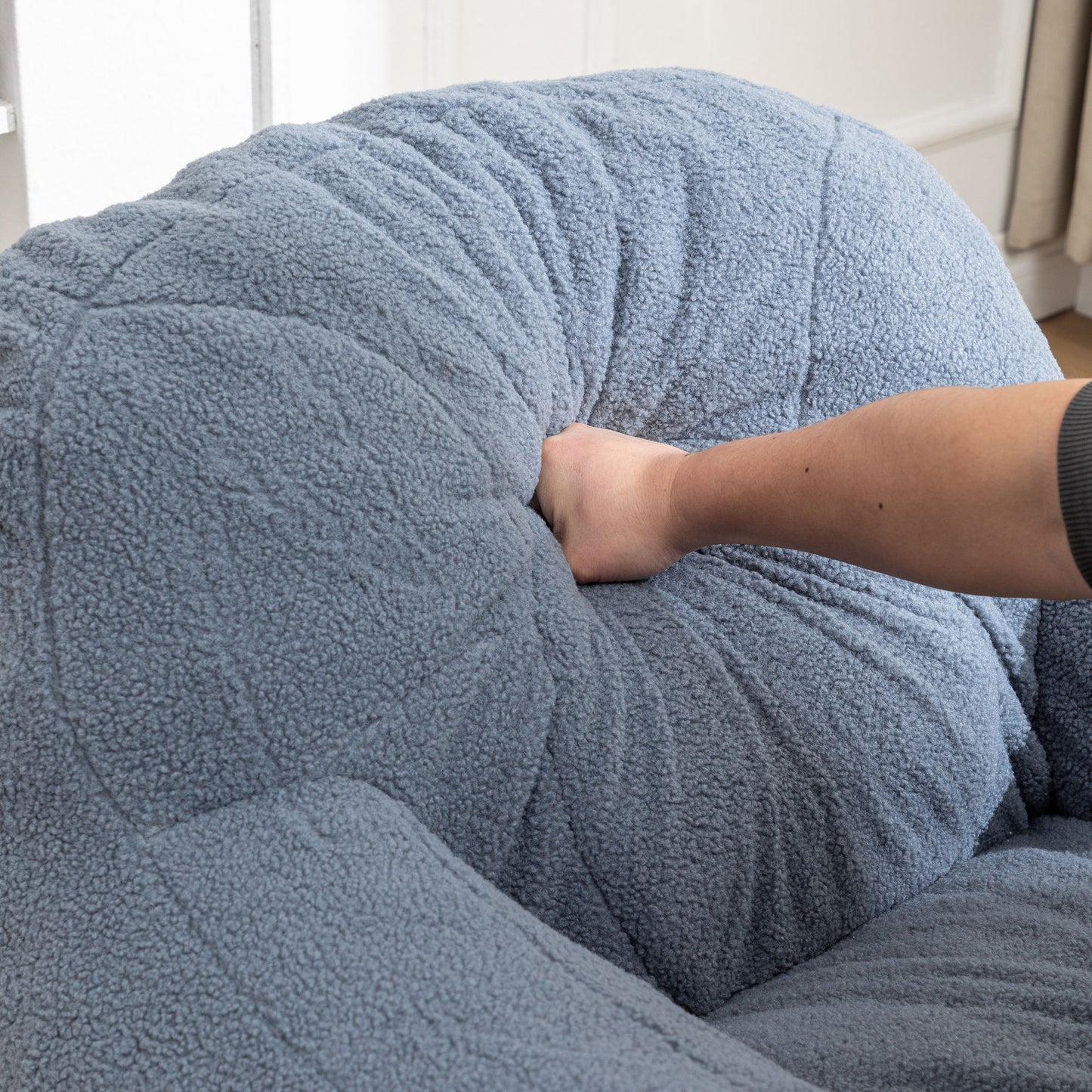 Comfy Bean Bag Chair With Filler, Tufted Memory Foam Sofa Teddy Fabric, Fluffy And Cozy Seating For Dorm, Apartment, Or Living Room - Light Blue