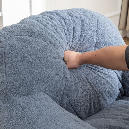 Comfy Bean Bag Chair With Filler, Tufted Memory Foam Sofa Teddy Fabric, Fluffy And Cozy Seating For Dorm, Apartment, Or Living Room - Light Blue