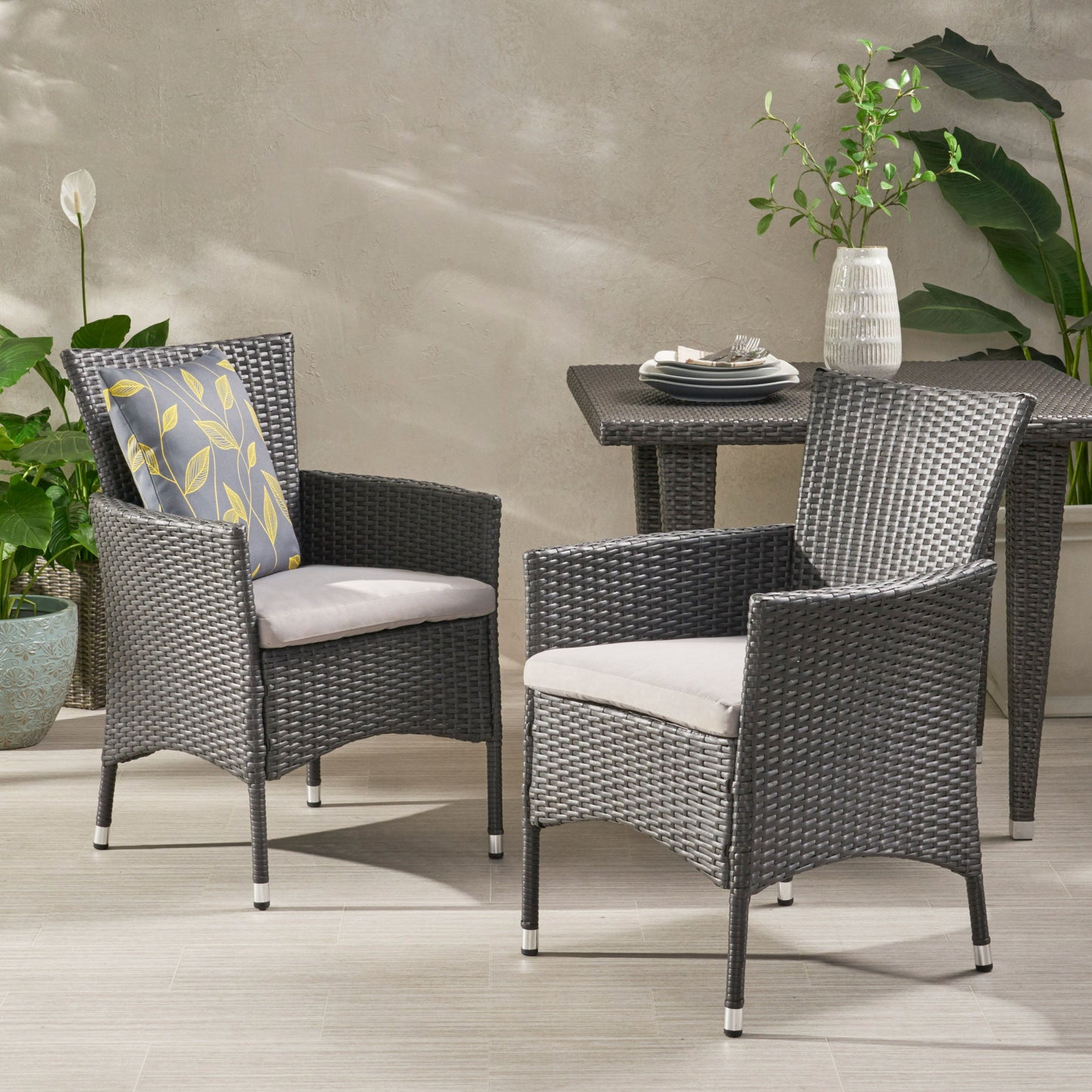 Dimensional Outdoor Dining Chair With Cushion Seat And Iron Frame (Set of 2) - Gray