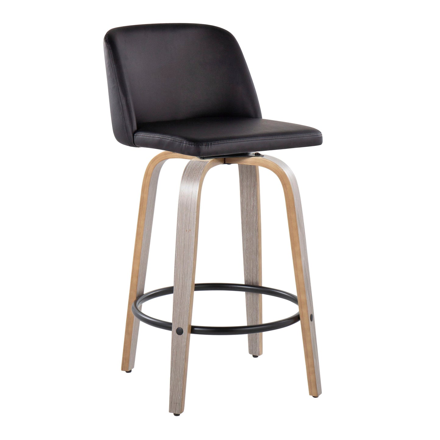 Toriano - Contemporary Fixed Height Counter Stool With Swivel With Round Footrest (Set of 2) - Light Gray / Black