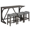 4 Piece Bar Table Set With Power Outlet, Dining Bar Table And Chairs Set, Bar Table Set With 3 Padded Stools For Living Room, Dining Room, Game Room - Dark Gray