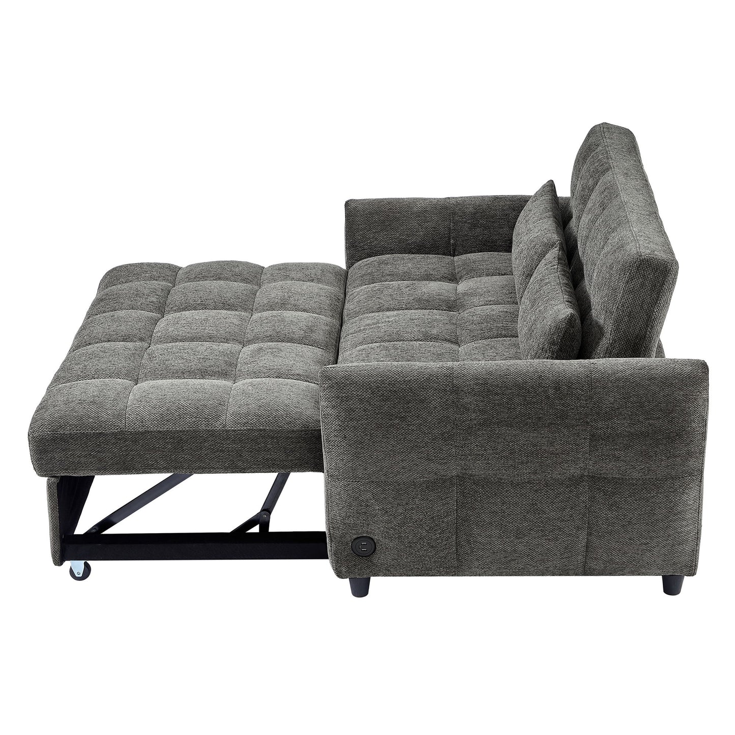 Loveseat Sofa Pull Out Sofa Bed Tufted Sleeper Sofa With An Adjustable Backrest, 3 USB Ports And 2 Lumbar Pillows For Living Room - Gray