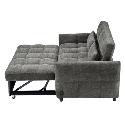 Loveseat Sofa Pull Out Sofa Bed Tufted Sleeper Sofa With An Adjustable Backrest, 3 USB Ports And 2 Lumbar Pillows For Living Room - Gray