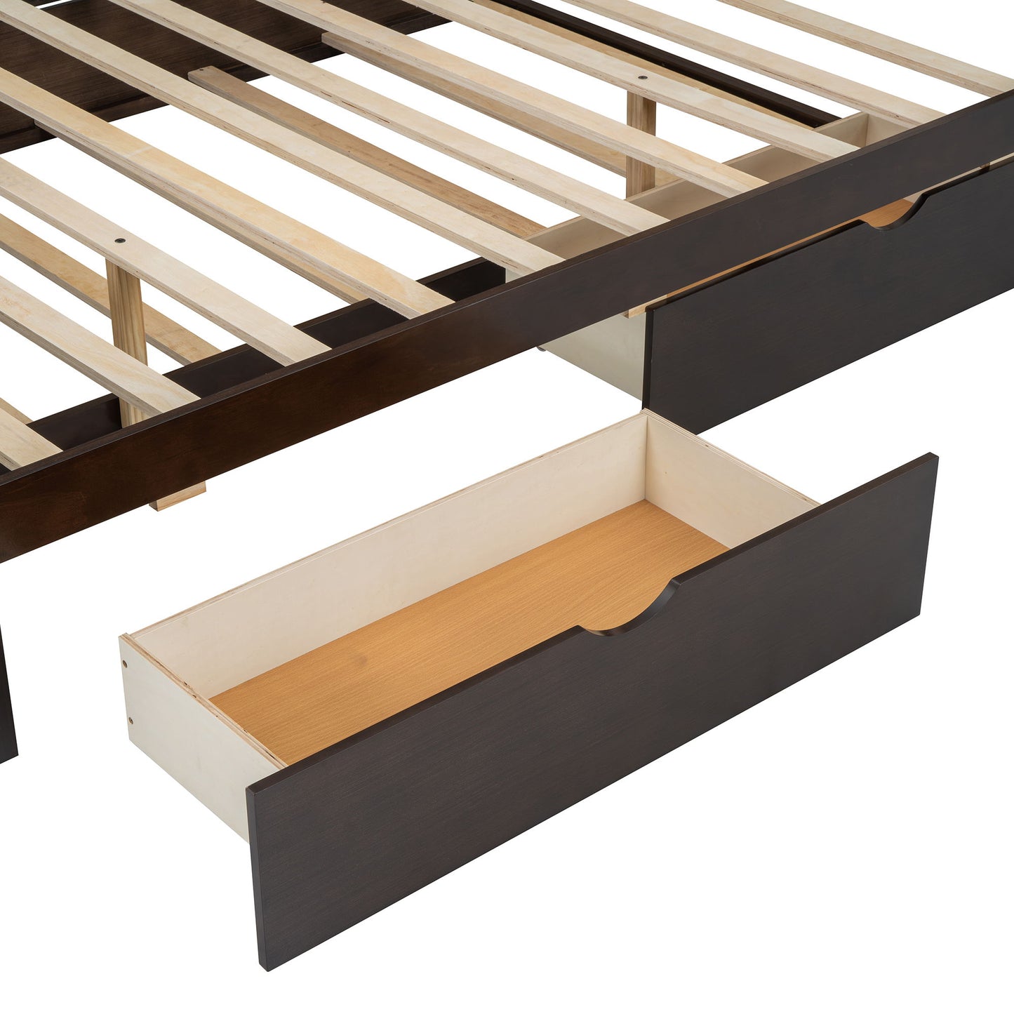 Queen Size Platform Bed With Trundle And 2 Drawers - Espresso