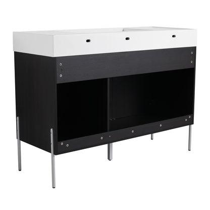 Freestanding Bathroom Vanity With Resin Sink And Storage Cabinet - Dark Oak