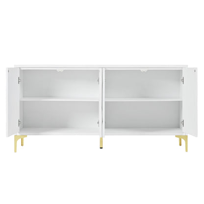 Creative Carved 4 Door Sideboard With Handleless Press To Open Design - White
