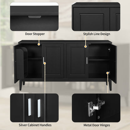 4 Door Sideboard Storage Cabinet With Door Shelf For Living Room And Dining Room, 2 Large Cabinets With Adjustable Shelf - Black