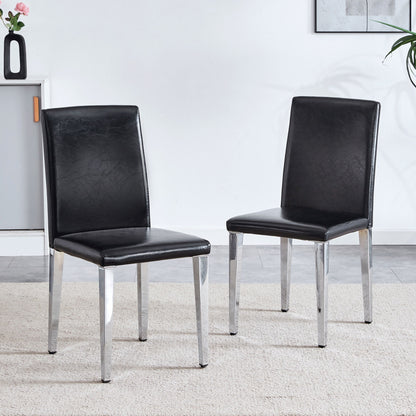 (Set of 4) Backrest Chairs With Silver Metal Legs A Perfect Match For Minimalist And Modern Home Styles - Black / Silver