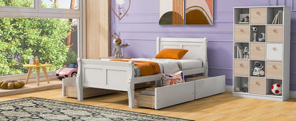Twin Size Platform Bed With 4 Drawers And Streamlined Headboard & Footboard - White