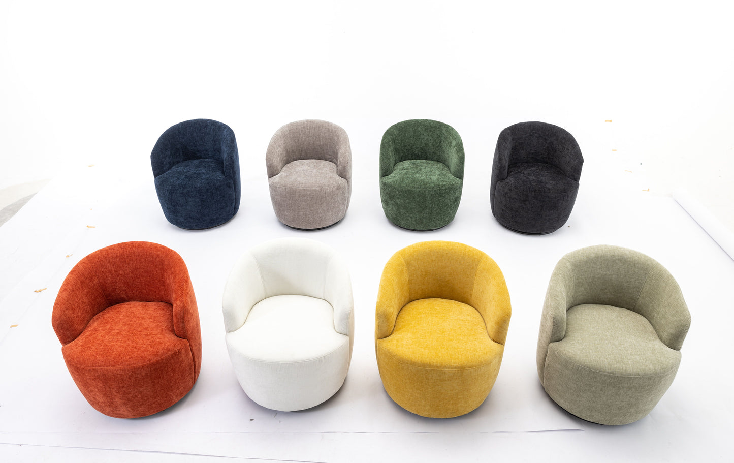 Chenille Fabric Swivel Accent Armchair Barrel Chair With Black Powder Coating Metal Ring - Green