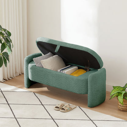 Ottoman Oval Storage Bench, 3D Lamb Fleece Bench With Large Storage Space For The Living Room, Entryway And Bedroom - Green