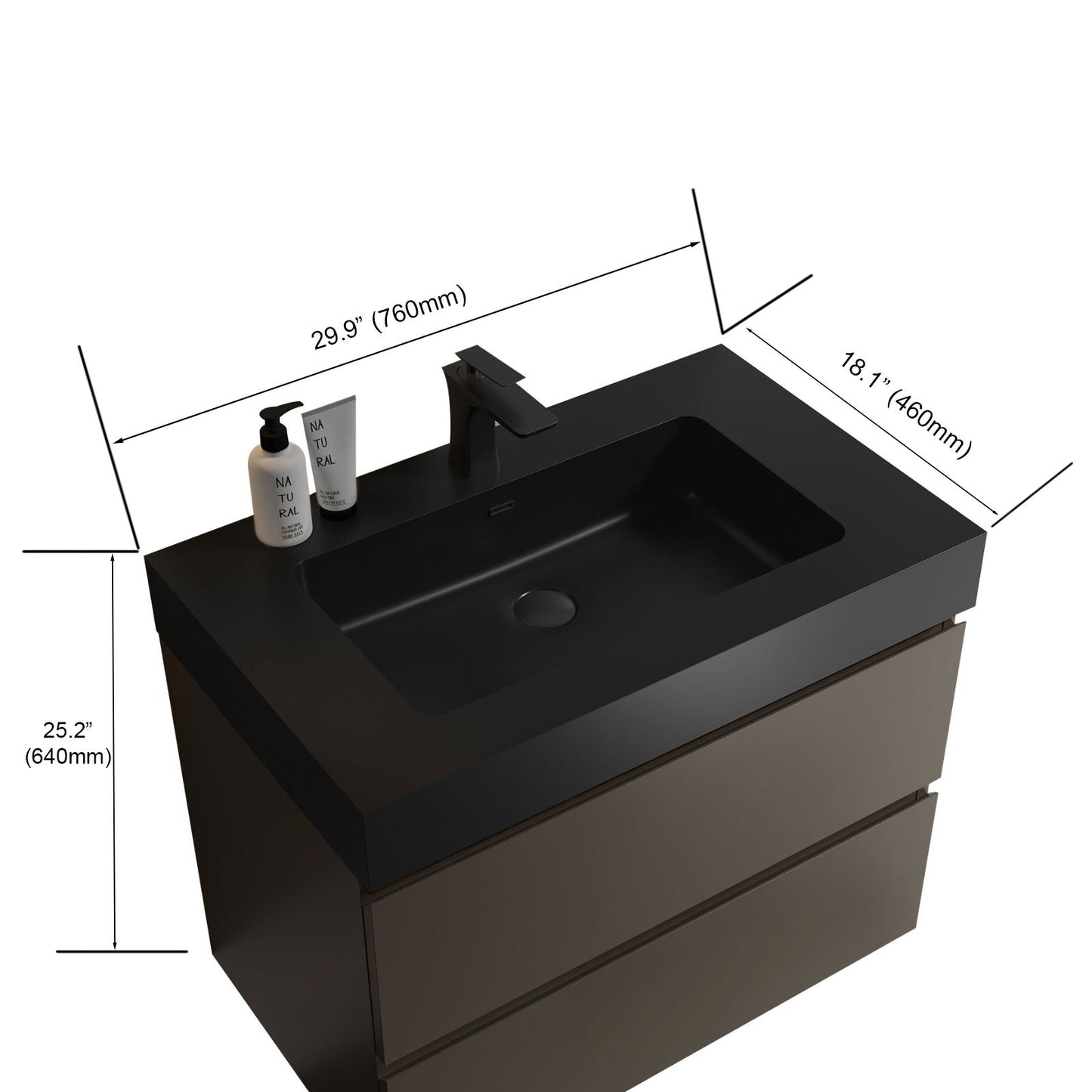 Alice - 30" Bathroom Vanity With Sink, Large Storage Wall Mounted Floating Bathroom Vanity For Modern Bathroom, One-Piece Black Sink Basin Without Drain And Faucet - Black / Gray