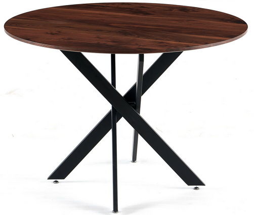 Table Mid-Century Dining Table For 4 - 6 People With Round MDF Table Top, Pedestal Dining Table, End Table Leisure Coffee Table, Cross Leg - Matte Black / Natural