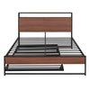 Full Size Platform Bed Frame With Trundle, USB Ports And Slat Support,No Box Spring Needed - Black