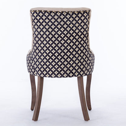 Ultra Side Dining Chair, Thickened Fabric Chairs With Neutrally Toned Solid Wood Legs, Bronze Nail Head, (Set of 2) - Beige / Patterned