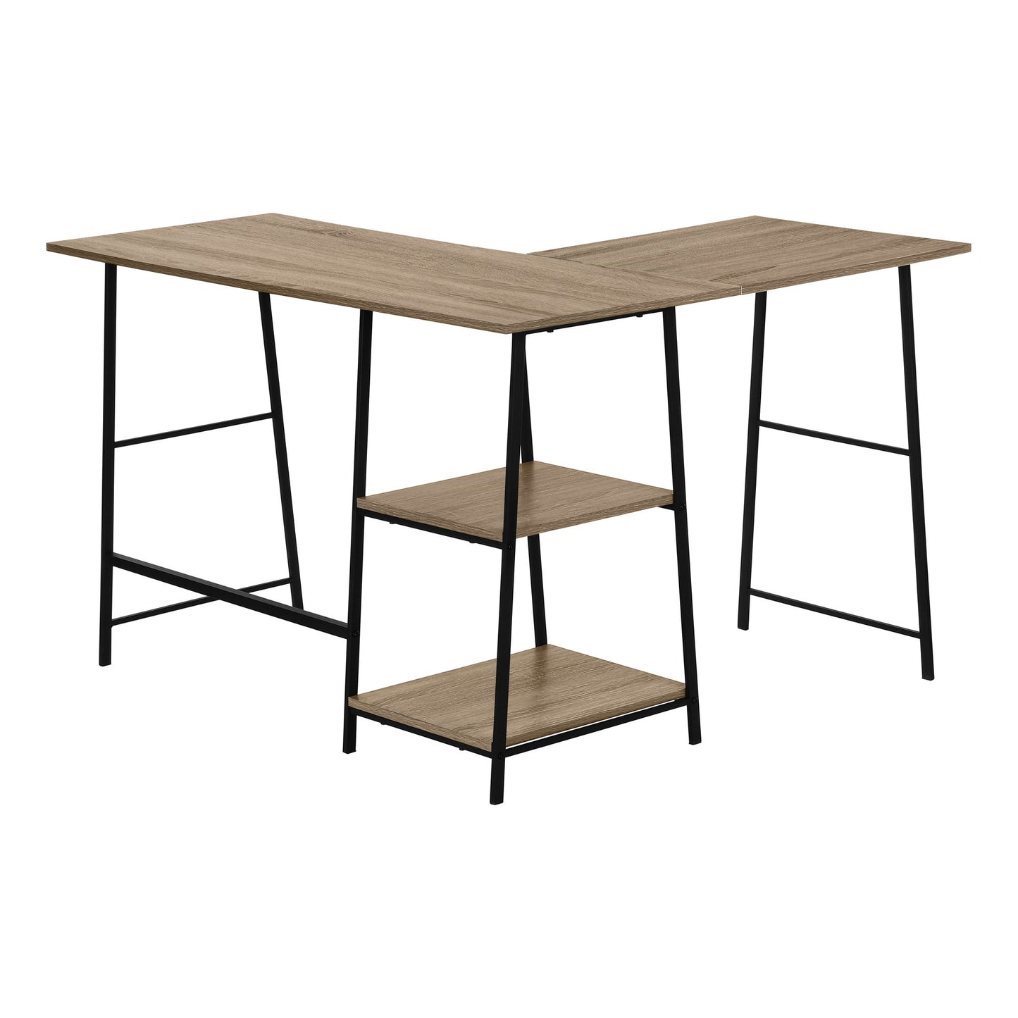Computer Desk, Home Office, Corner, Storage Shelves, L-Shape, Work, Laptop, Contemporary, Modern - Taupe