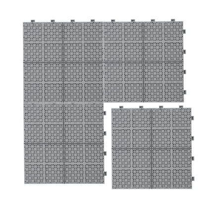 Interlocking Deck Tiles Plastic Waterproof Outdoor All Weather Anti-Slip Bathroom Shower Balcony Porch Strong Weight Capacity Upto 6613 Lbs, Rosette Pattern Pack Of 12 - Gray