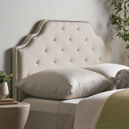 Charismatic - Queen & Full Size Headboard With Button Tufting And Nailhead Trim - Ivory