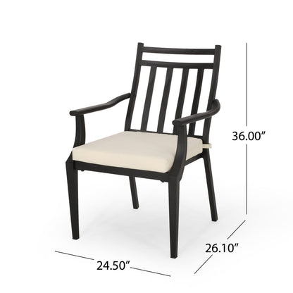 3 Piece Metal Bistro Set With 2 Curved Armrest Chairs - Black