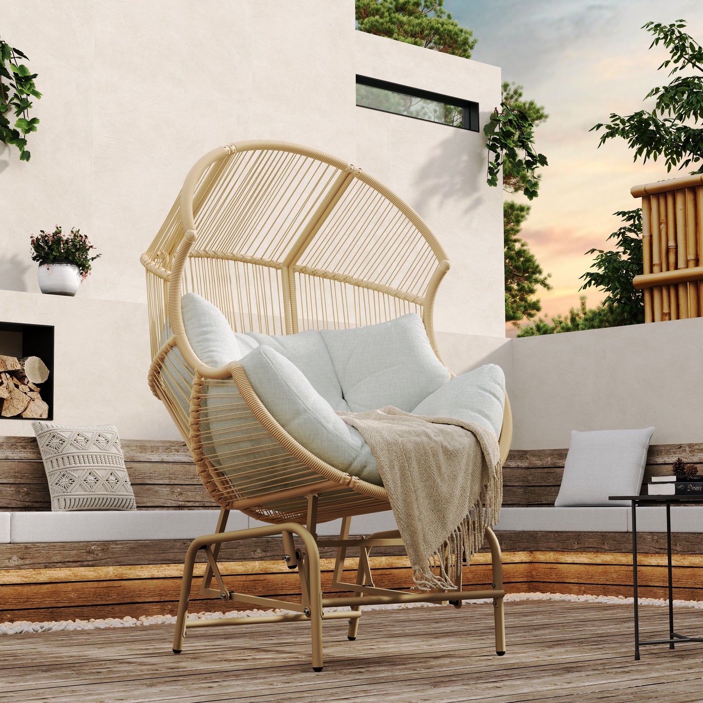 Palos - Outdoor Wicker Glider Chair - Light Brown
