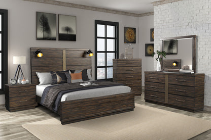 Queen Industrial Farmhouse Designed Bed With Bluetooth - Brown