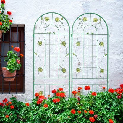 2 Pack Metal Garden Trellis Rustproof Trellis For Climbing Plants Outdoor Flower Support - Green