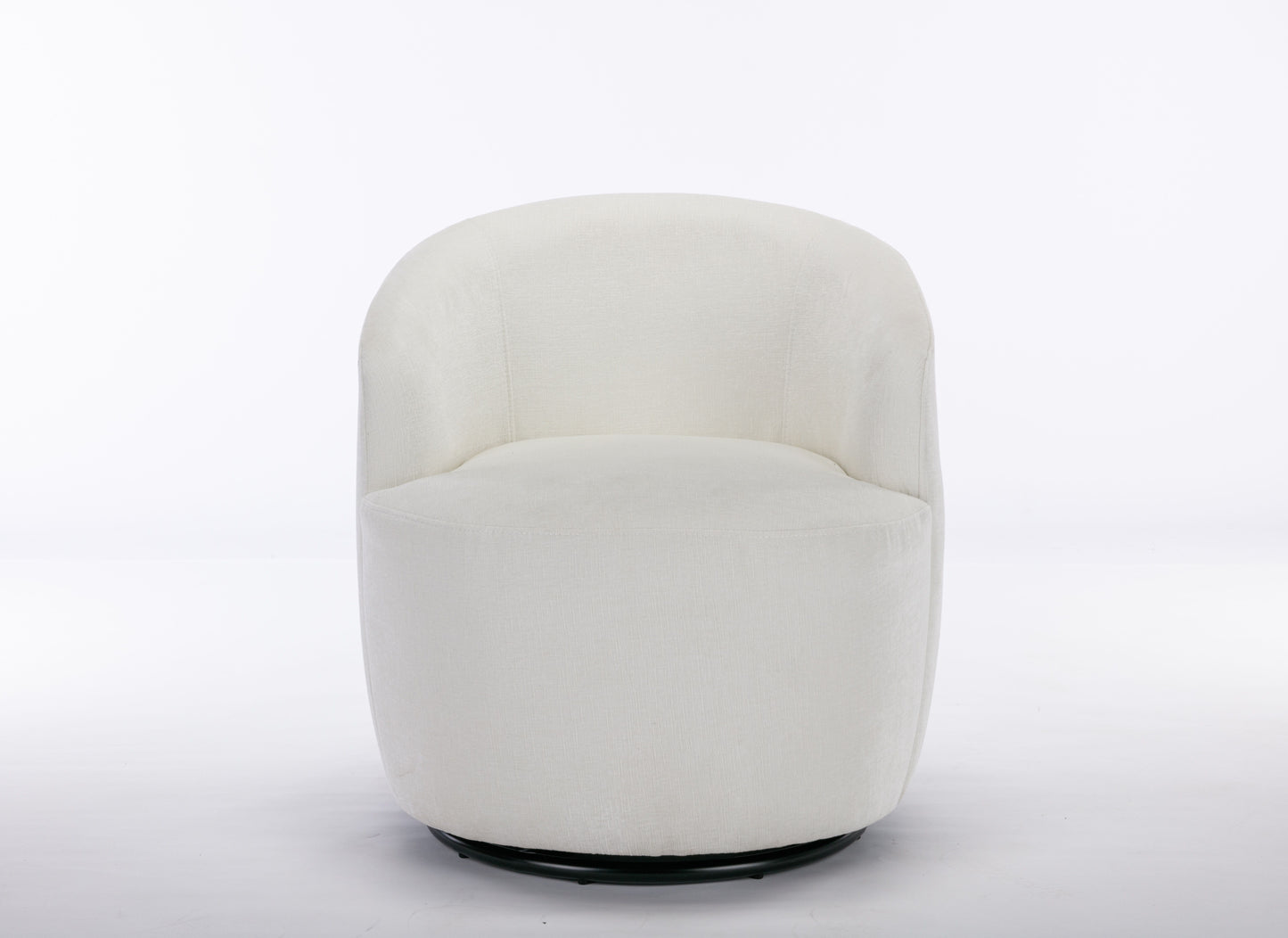 Chenille Fabric Swivel Accent Armchair Barrel Chair With Black Powder Coating Metal Ring - Ivory