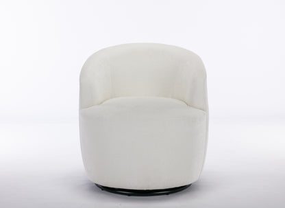 Chenille Fabric Swivel Accent Armchair Barrel Chair With Black Powder Coating Metal Ring - Ivory
