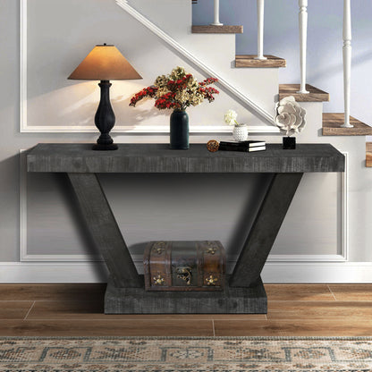 Vintage Distressed Wood Entryway Bench With 2 Tier Storage, Rustic Wide Design - Antique Black