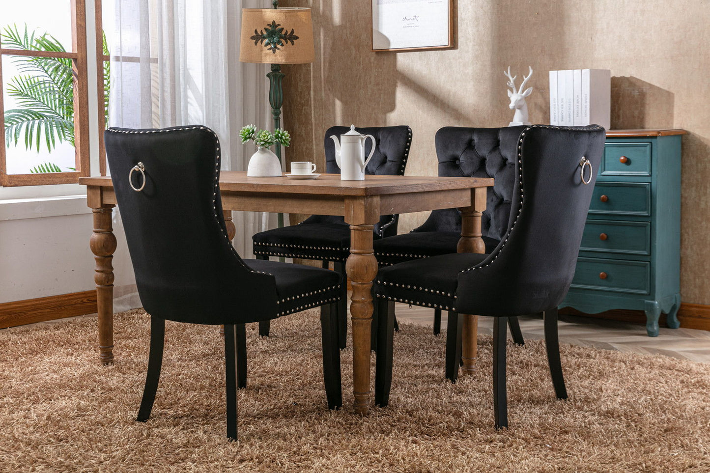 Nikki - Modern, High-End Tufted Solid Wood Contemporary Velvet Upholstered Dining Chair With Wood Legs Nailhead Trim (Set of 2) - Black