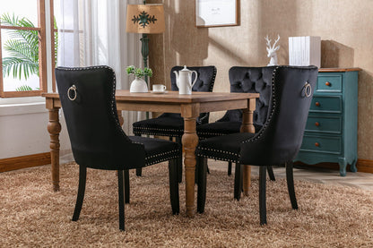 Nikki - Modern, High-End Tufted Solid Wood Contemporary Velvet Upholstered Dining Chair With Wood Legs Nailhead Trim (Set of 2) - Black