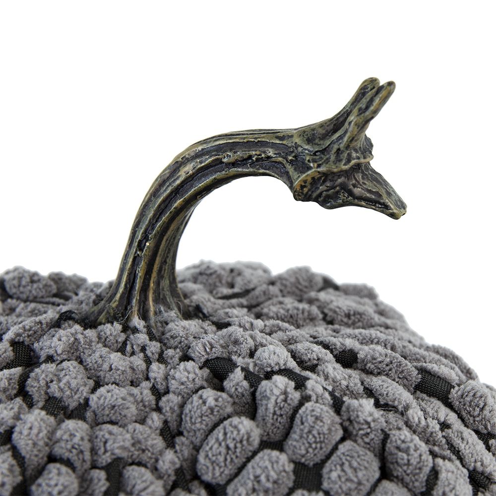 Chenille Weighted Pumpkin Ornament Decor For Holiday Harvest Festival Fall Festival & Thanksgiving (Set of 2) - Gray