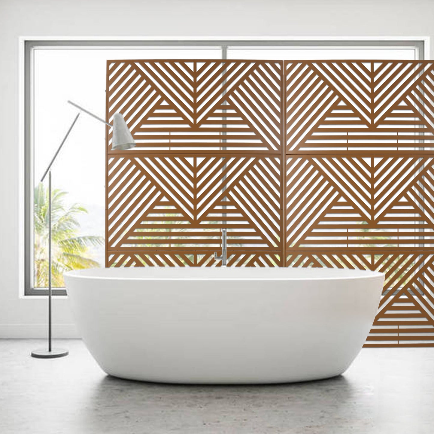 Freestanding Decorative Privacy Screen For Deck Balcony Patio, Metal Privacy Screen - Brown