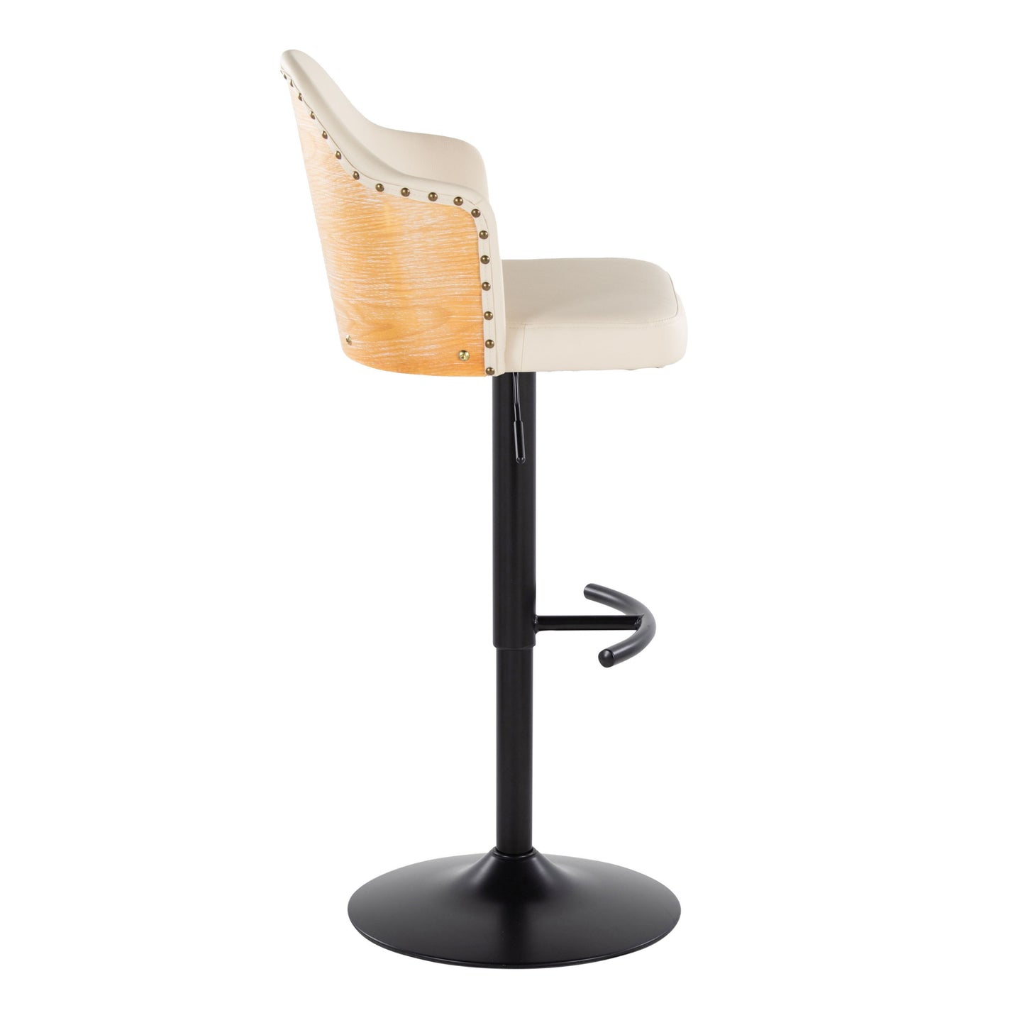 Ahoy - Contemporary Adjustable Barstool With Swivel With Rounded T Footrest (Set of 2) - Black / Natural / Cream