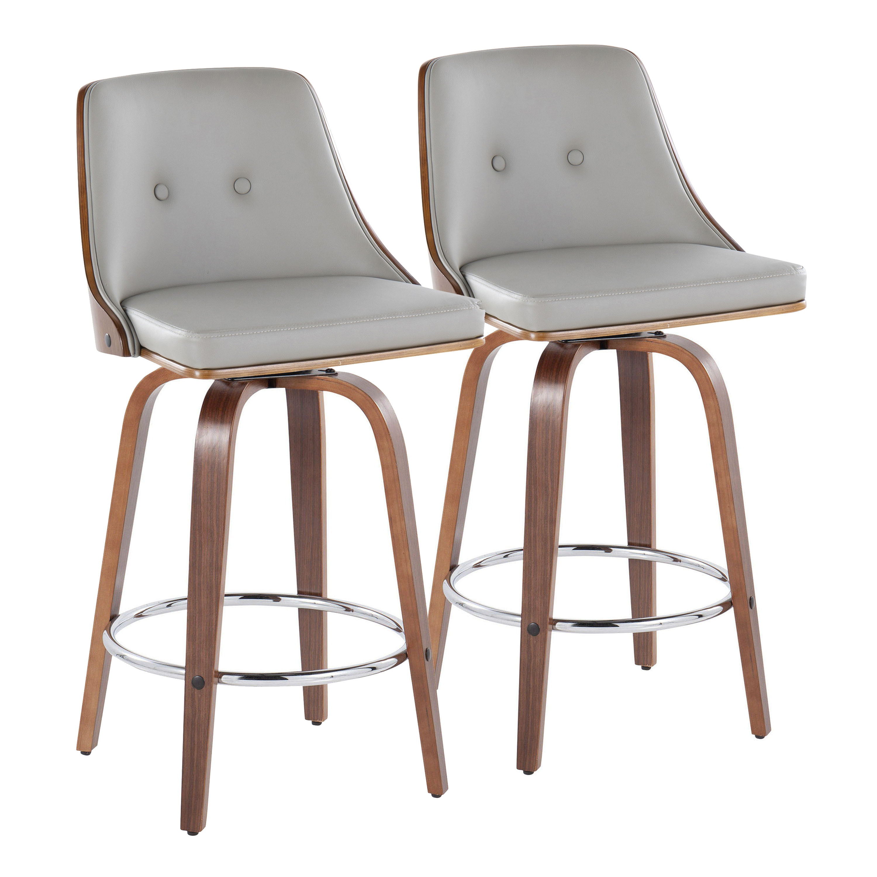 Gianna - Mid-Century Modern Fixed Height Counter Stool With Swivel With Round Footrest (Set of 2) - Walnut / Light Gray