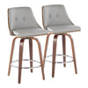 Gianna - Mid-Century Modern Fixed Height Counter Stool With Swivel With Round Footrest (Set of 2) - Walnut / Light Gray