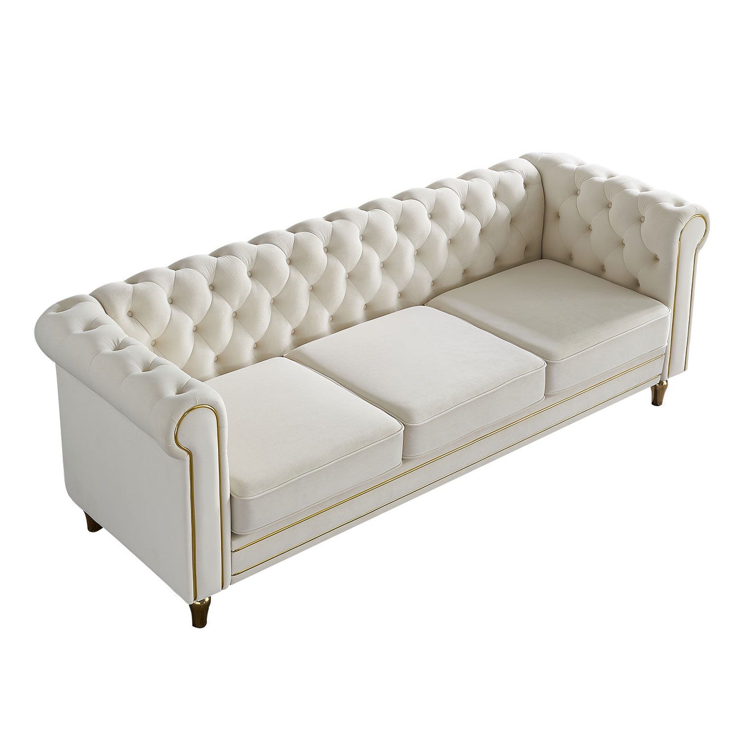 Chesterfield - Velvet Sofa 84.65" For Living Room - Beige