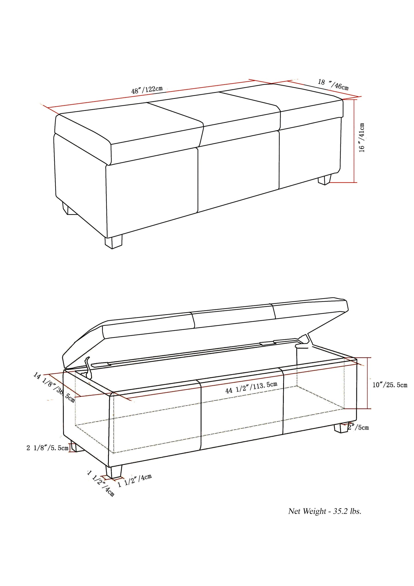 Avalon - Storage Ottoman Bench - Denim Blue
