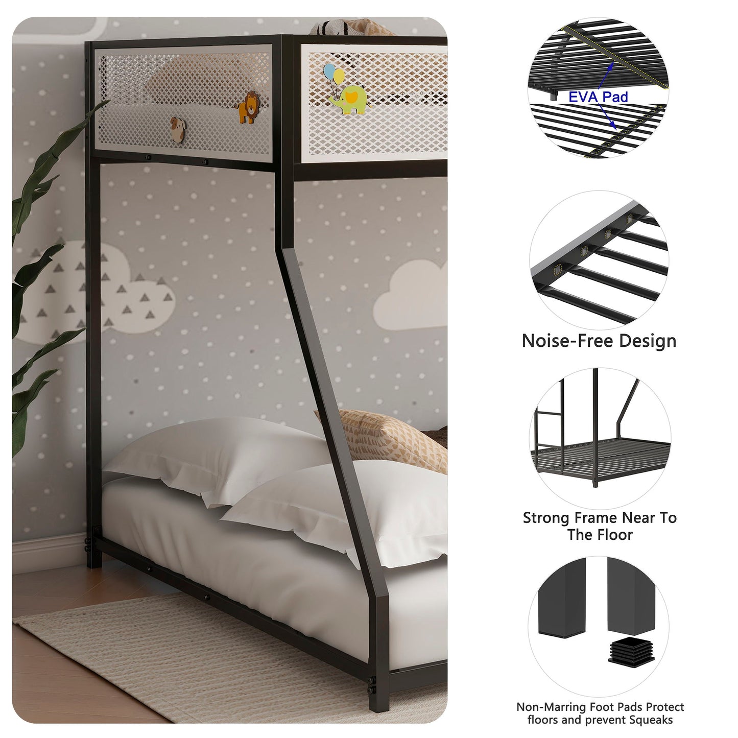 Adam - Twin Over Full Bunk Guard Rail - Black With White Mesh