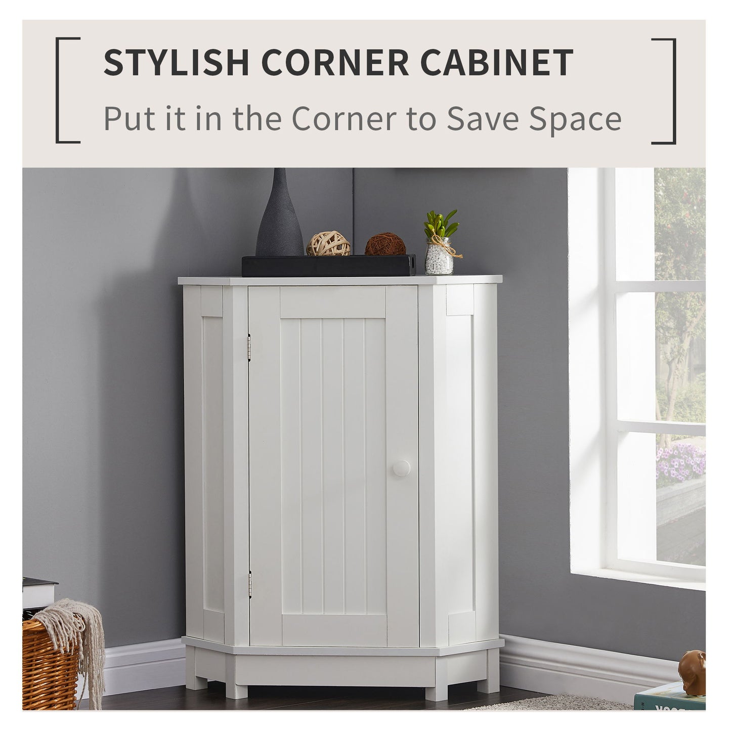 Bathroom Cabinet Triangle Corner Storage Cabinet With Adjustable Shelf Modern Style - White