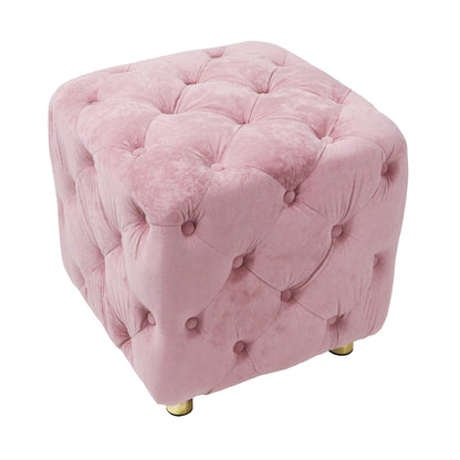 Modern Velvet Upholstered Ottoman, Exquisite Small End Table, Soft Foot Stool, Dressing Makeup Chair, Comfortable Seat For Living Room, Bedroom, Entrance - Pink