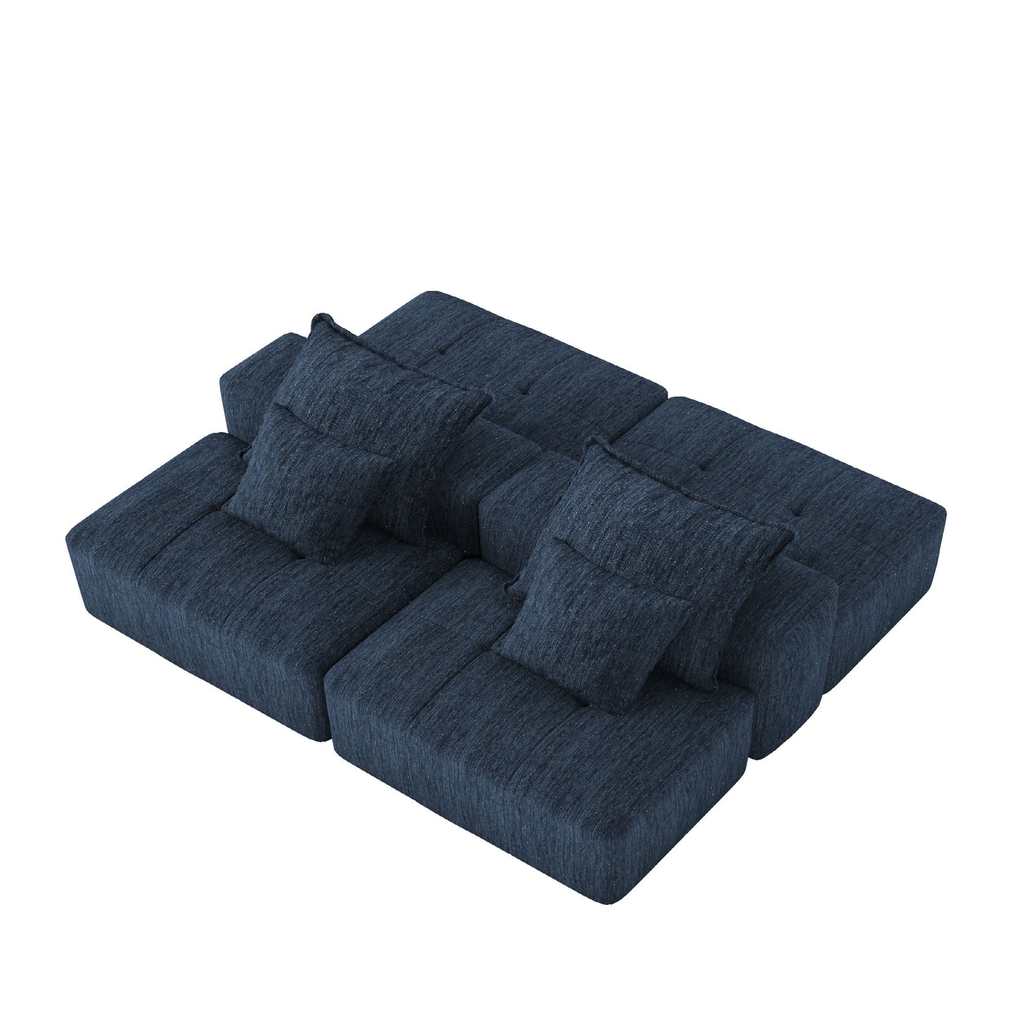 Modern Oversized Modular Sectional Sofa With 2 Ottoman And 2 Seat, Sparkling Chenille Fabric Soft Cushion Sofa With 4 Pillows, 4 Pieces Diy Combination Tufted Sofa, No Assembly Required - Blue