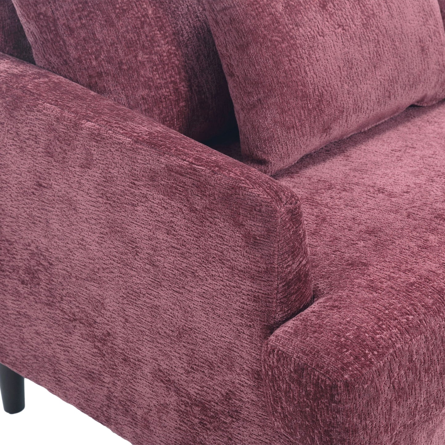 Mid Century Modern Chenille Fabric Loveseat Sofa, 2 Seat Upholstered Couch With Wood Feet - Wine Red