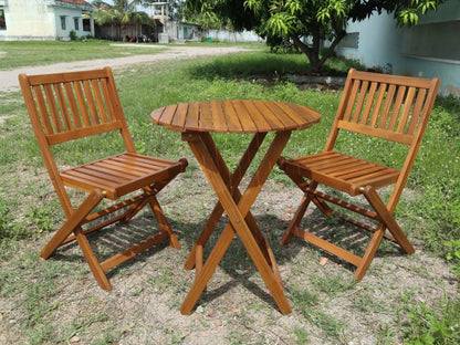 3 Piece Acacia Bistro Set, Folding Patio Furniture For Garden Backyard Balcony Porch With 1 Coffee Table And 2 Foldable Chairs - Light Brown