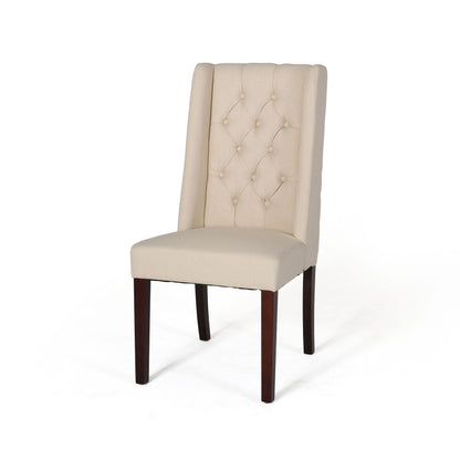 Sophisticated Tufted Dining Chairs (Set of 2) With High Back And Birch Wood Legs - Beige